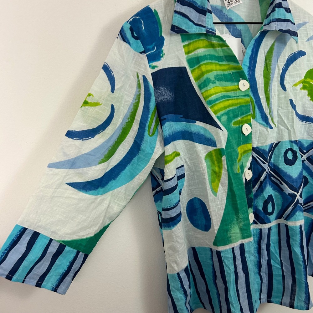 NWT Parsley & Sage Womens XL Shirt Blue Green Abstract Cotton Button Up - Picture 4 of 9